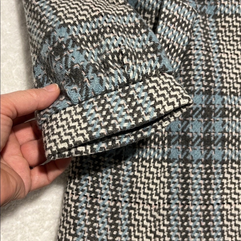 CHERRYKOKO Women's Blue and‎ Grey Plaid  Double Breasted Coat Faux Fur Collar S - Picture 6 of 10